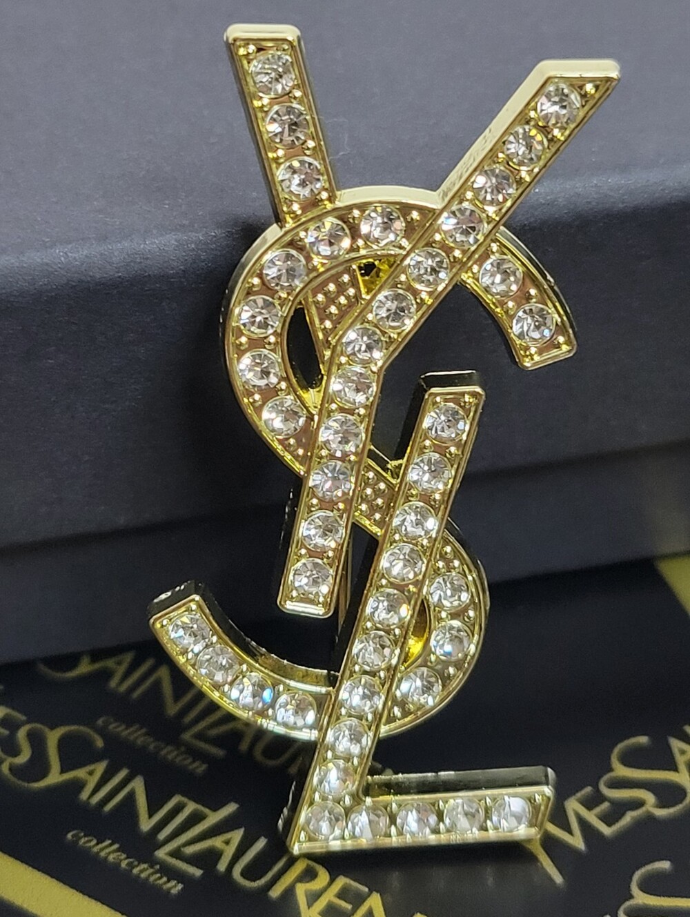 GWP, YSL GOLD/CRYSTAL 2" BROOCH